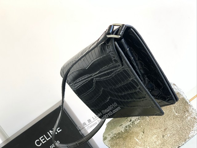 Celine專櫃2022新款TRAPEZE TRIOMPHE鱷魚紋牛皮革手袋 賽琳凱旋門腋下包 sldj2344